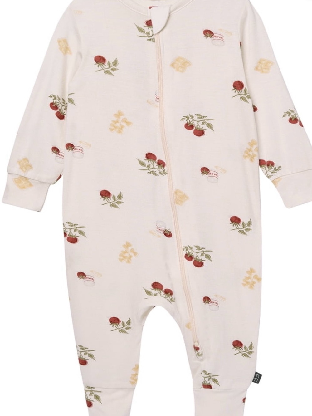 Neutral Cream Cherry-Print Footie One-Piece - Unbranded